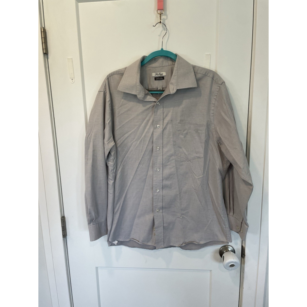 Van Heusen Originals Grey Dress Shirt Slim Fit 17-17.5 32/33 XL Cotton